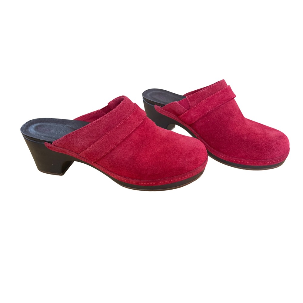Crocs Womens 10 Red Suede Leather Sarah Clog Mules Platform Chunky Block Heel
